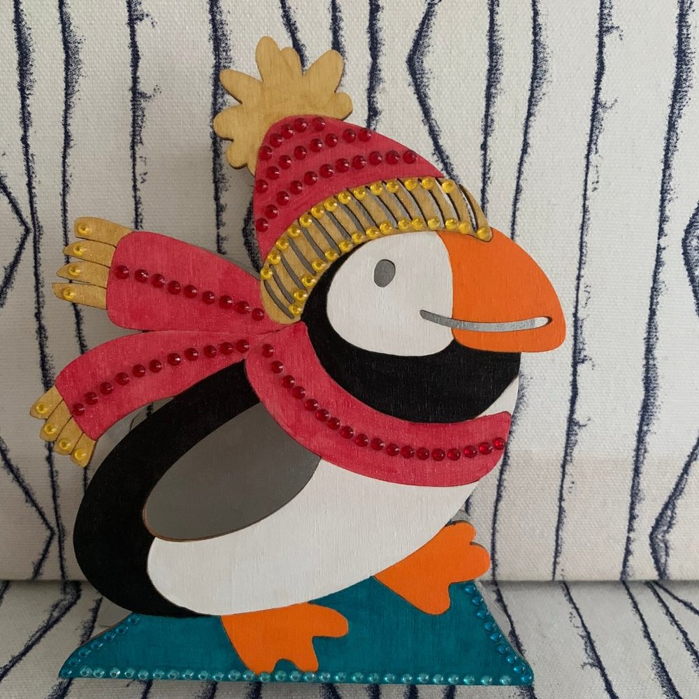 #731- Hand Painted Christmas Puffin LED